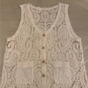Lace Boho Crochet Button-Down Vest for layering